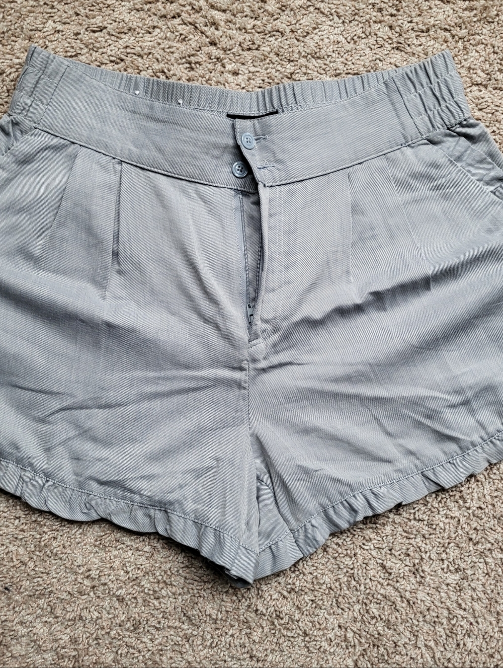 Light Denim Ruffle-Hem Shorts